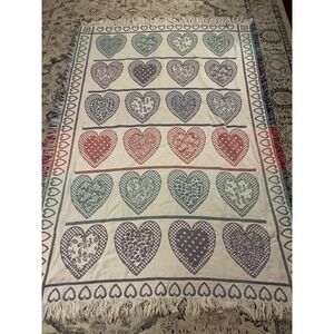 Vintage Heart Tapestry Blanket Cottage Woven Granny Throw